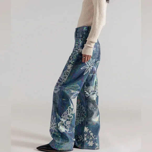 Free People We The Free Tinsley Printed High-Rise Illusions Jeans NWOT SIZE 29 - Picture 3 of 6